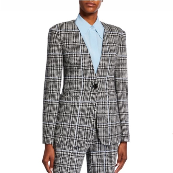 St John Collection Prince of Wales Plaid Check Knit Wool Blend Plus Size Blazer - Picture 1 of 16